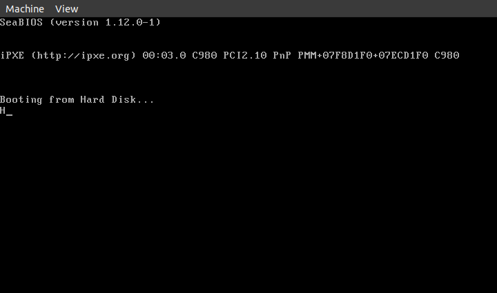 Qemu showing only &ldquo;Booting from harddrive&rdquo; with a &ldquo;H&rdquo; below and then waiting forever