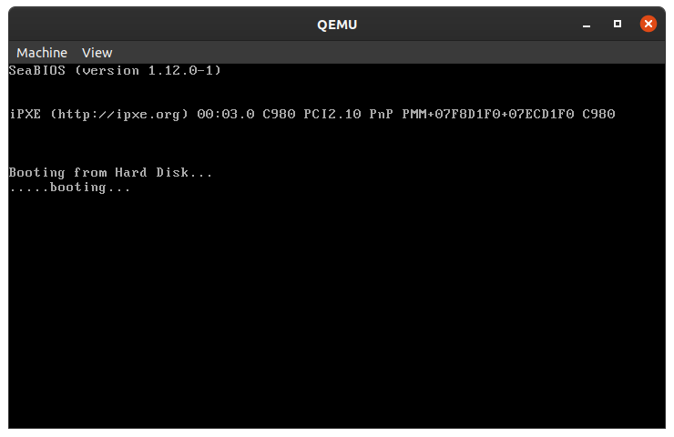 Qemu showing only &ldquo;Booting from harddrive&rdquo; with a &ldquo;H&rdquo; below and then waiting forever